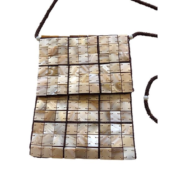 Mod By Design Hand Beaded Mother Of Pearl Crossbody Bag Brown One Size Glam Boho - Picture 5 of 13
